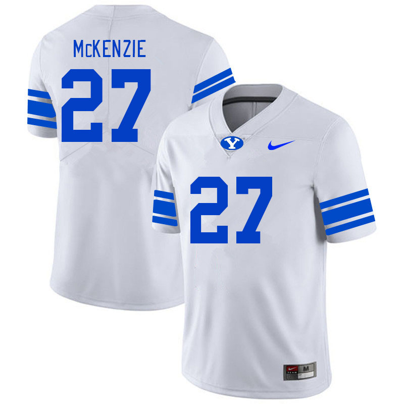 Men #27 Marcus McKenzie BYU Cougars College Football Jerseys Stitched-White - Click Image to Close